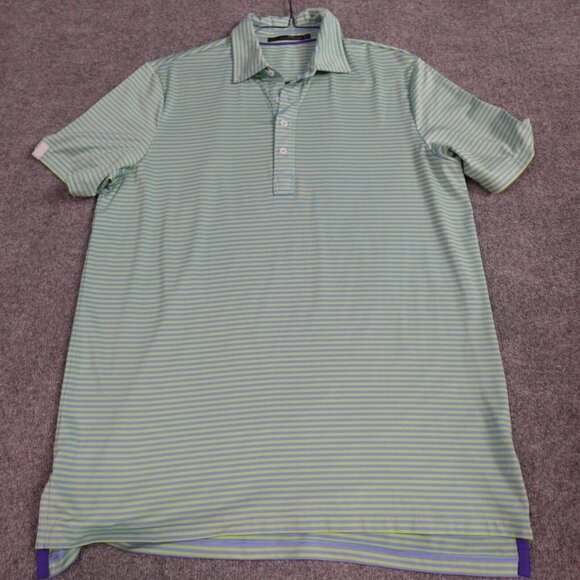 RLX Polo Shirt L Green Blue Striped Performance Golf Club - Picture 1 of 6